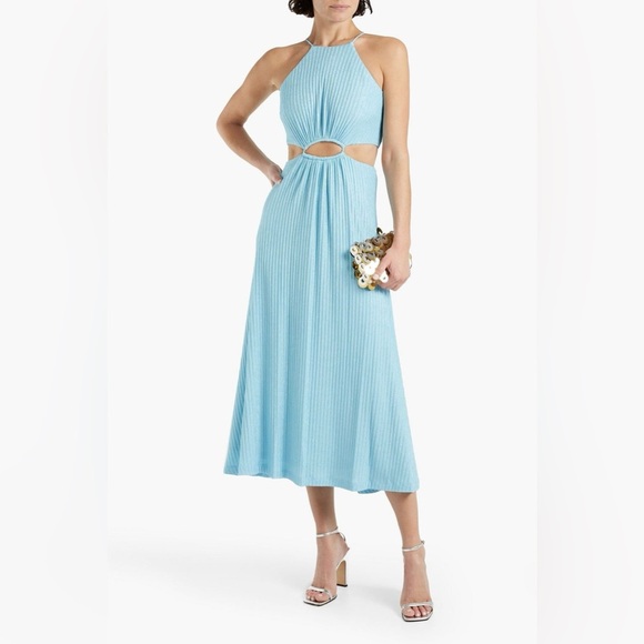 ML MONIQUE LHUILLIER Cutout metallic ribbed-knit midi dress size 4 - Picture 1 of 7